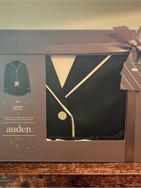 Auden Black Satin Pajama Set with Cream Piping